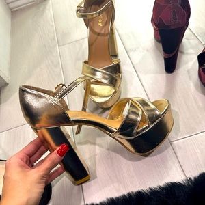 Gold platform heels